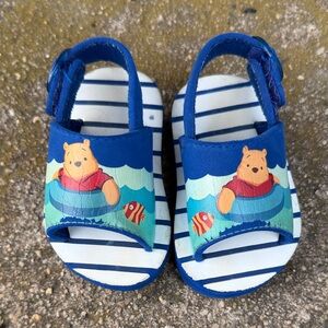 Vintage 90s Disney Blue Sandals with Pooh and Fish Design
